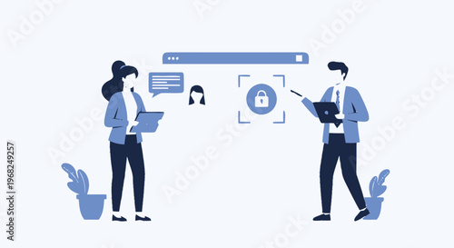 Business professionals collaborating on data security and protection online.