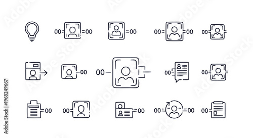 Collection of Hand-Drawn Iconography Depicting Various Aspects of User Profiles.