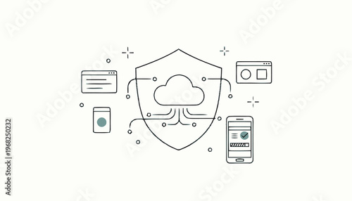Cloud Security Shield Icon Technology.