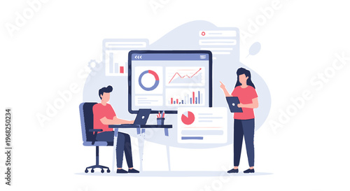 Business team analyzing data and graphs on a large screen.