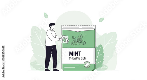 Mint Chewing Gum Package and Man Illustration