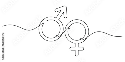 Continuous Line Drawing of Male and Female Gender Symbols