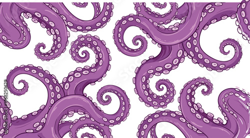 Octopus Tentacle Seamless Pattern Purple Sea Monster Tentacles Marine Background Vector Illustration