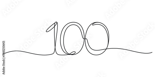 Minimalist Continuous One Line Drawing of Number 100