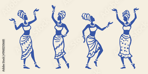 African dancers doodle icon set hand drawn vector illustration