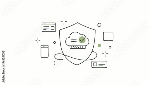 Cloud Security Shield Icon Technology.