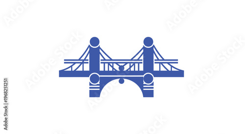 Blue Bridge Icon on White Background Representing Connection and Structure.