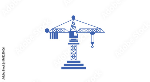 Blue Construction Crane Silhouette on White Background for Design.