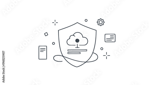 Cloud Computing Security Shield - Protecting Data with Digital Encryption.