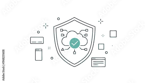 Cloud Security Shield Icon with Checkmark for Data Protection.