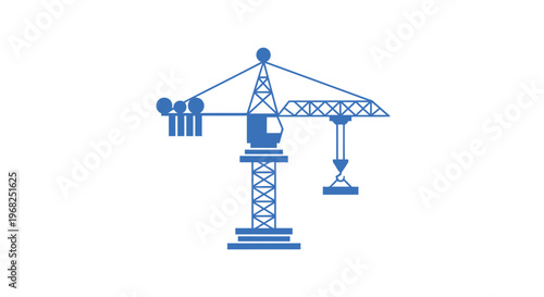 Blue Construction Crane Silhouette on White Background for Design.