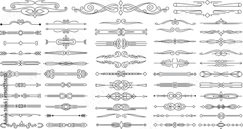 Vintage Decorative Divider Lines Set with Ornamental Flourish Borders and Elegant Line Separators Vector Illustration Collection for Graphic Design