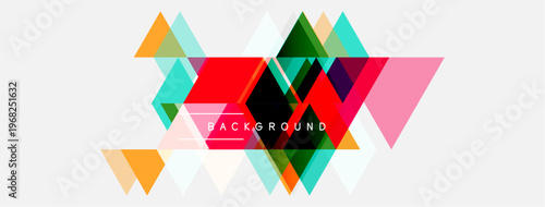 Abstract geometric shapes overlap, creating vibrant colorful design. White background provides contrast, modern aesthetic.