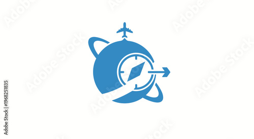 Blue Globe Compass with Airplane Symbol for Travel and Navigation.