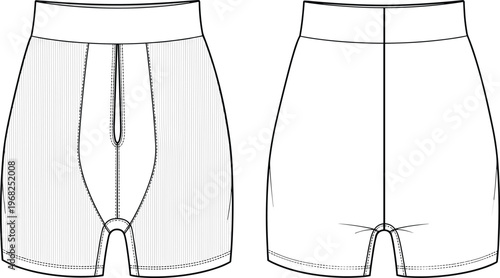 Men's Boxer Briefs Technical Fashion Flat Sketch Illustration Front and Back Views Vector Design Template