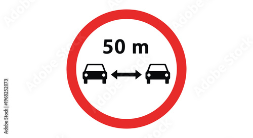 Important vector graphic illustration of a road safety sign indicating fifty meters minimum distance.