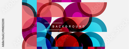 Abstract colorful overlapping circles create dynamic background. Modern design features vibrant hues, geometric shapes.