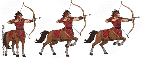 Centaur Archer Character Set Shooting Bow and Arrow Mythology Fantasy Warrior Vector Illustration Collection for Game and Fantasy Design
