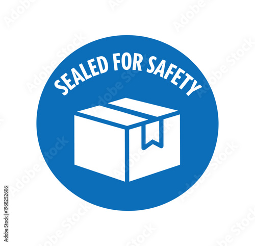 Sealed for safety badge, package box icon, taped parcel, shipping security, safe delivery. flat vector illustration isolated on white background.