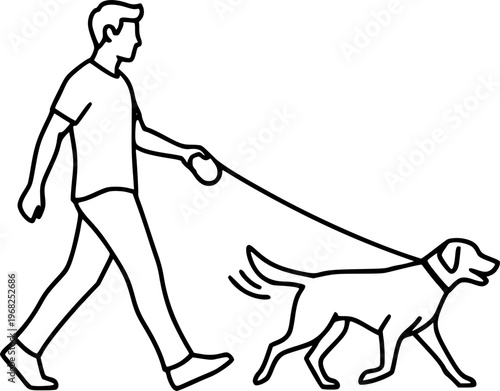 man walking with dog line art silhouette vector illustration
