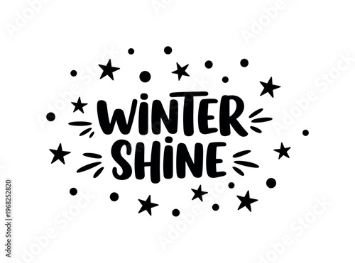Winter Shine. lettering and all elements in black. Vector style. AWhite background. Pure white background. Perfect isolation and visual consistency. Bold
