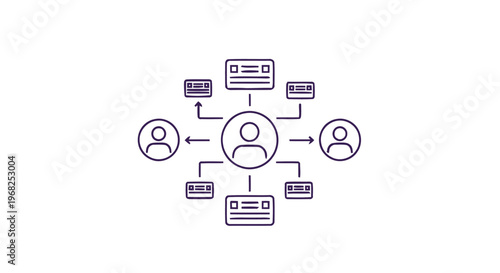 Conceptual Illustration of a Central Person Connected to Others and Cards.