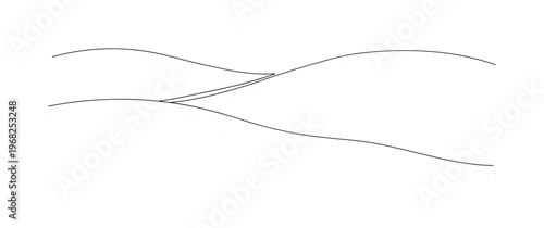 Snow-Covered Landscape. Minimalistic one-line drawing gently rolling snowy hills with sparkling surface, continuous single black line on white background,