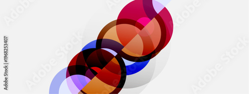 Abstract colorful circles overlap, creating dynamic visual effect. Soft gradients suggest depth, movement, modern design.