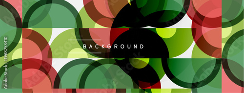 Abstract circles overlap, creating vibrant color gradients. Modern design with text background centered within composition.