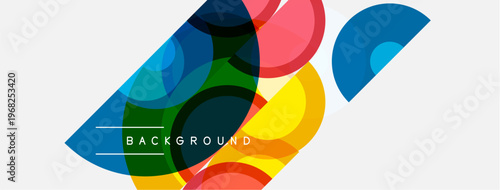 Abstract colorful overlapping circles create dynamic visual. White background provides clean contrast, text reads background. Modern design element.