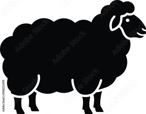 Silhouette black sheep standing profile simple farm animal vector illustration