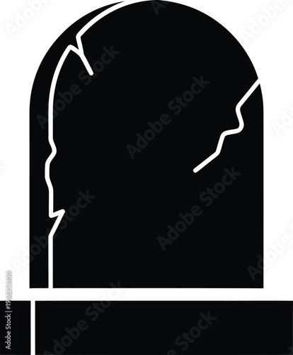 Silhouette broken tombstone with cracks graveyard memorial vector illustration