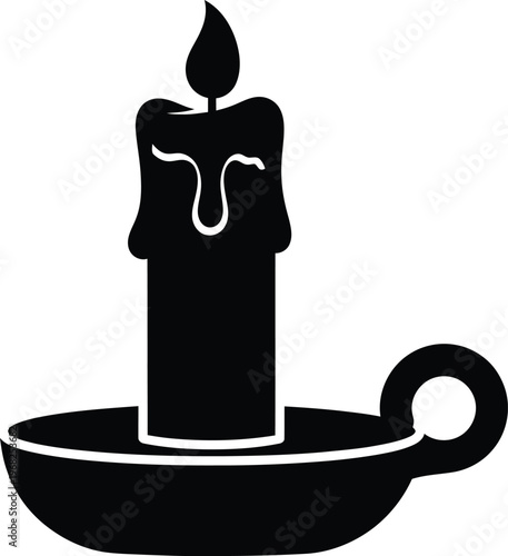 Silhouette burning candle in candlestick vector illustration
