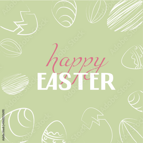 Happy Easter Egg Poster Template Vector on Green Background