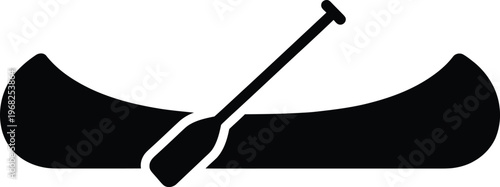 Silhouette canoe with paddle floating on water vector illustration