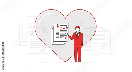 Man with Resume Stack Inside Heart Shape - Business Love Concept