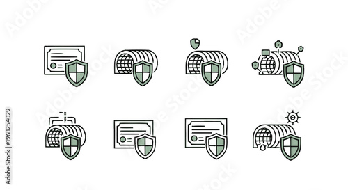 Collection of Security Icons Representing Digital Certificates and Protection.