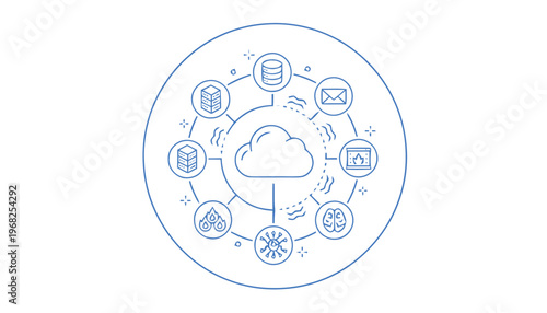 Cloud Computing Technology Diagram Depicting Data Storage and Networking.