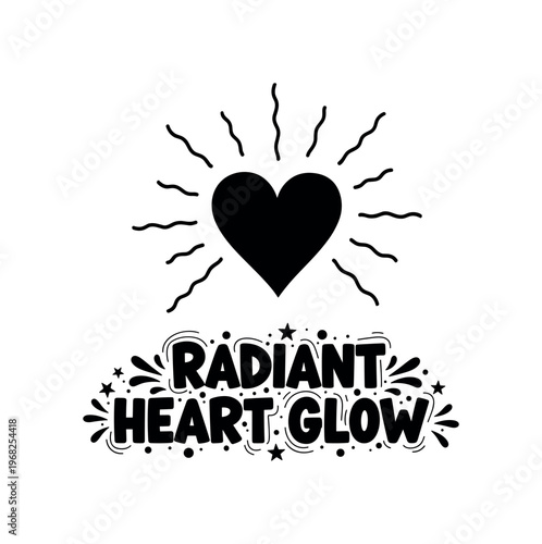 Radiant Heart Glow. lettering and all elements in black. Vector style. AWhite background. Pure white background. Perfect isolation and visual consistency.