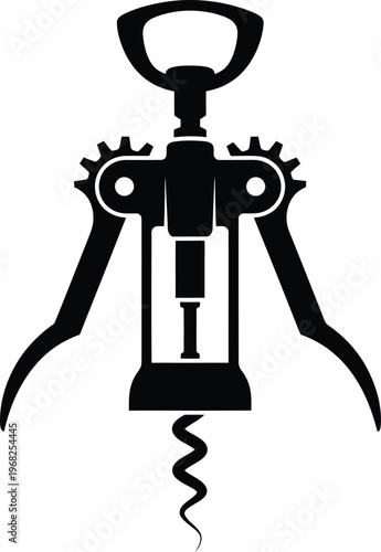 Silhouette corkscrew and bottle opener for wine and beverages vector illustration