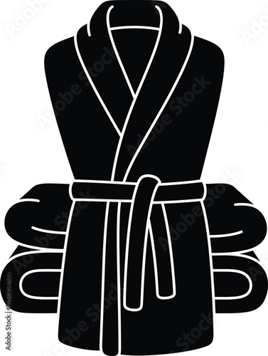 Silhouette cozy bathrobe and stack of folded towels for spa vector illustration