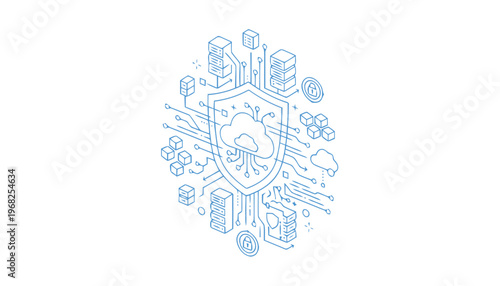 Cloud Security Shield Isometric Illustration for Data Protection.