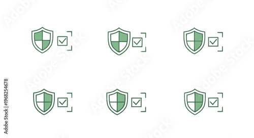 Collection of Security Shield Icons with Check Marks for Protection.