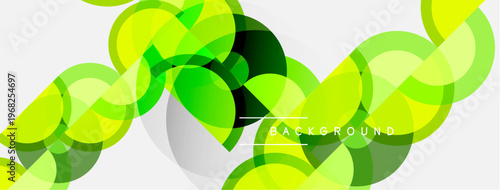 Abstract green circles overlap white backdrop. Modern design, vibrant colors, simple geometry. Background text reads BACKGROUND.