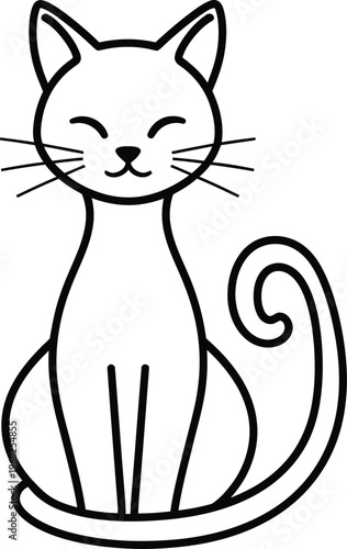 Silhouette cute sitting cat with closed eyes vector illustration