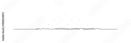 Twilight Sky. Minimalistic one-line drawing horizon with faintly appearing stars in early evening, continuous single black line on white background, simple