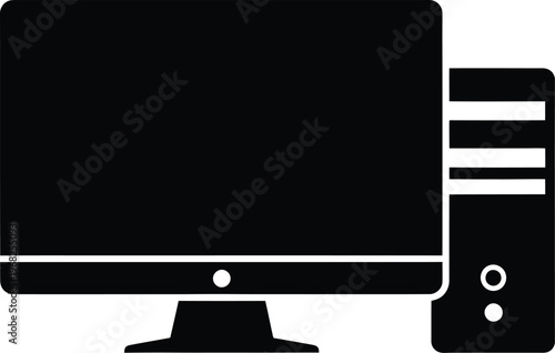 Silhouette desktop computer and tower system digital technology vector illustration