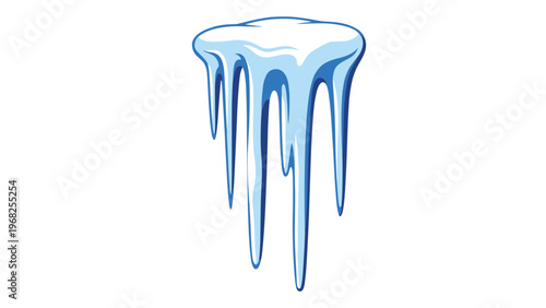 Illustration of a group of sharp blue icicles hanging from a frozen ledge showing realistic shading and highlights against a white background.