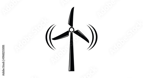 Monochromatic vector illustration of a rotating wind turbine producing clean renewable energy 