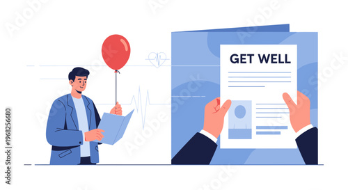 Man with Balloon and Get Well Card - Sending Wishes and Support
